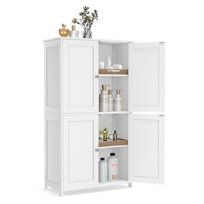 VASAGLE Floor Storage Cabinet, Shaker Cabinet with 2 Adjustable Shelves, 4 Doors, Tall Freestanding Organizer Unit, for Kitchen Bathroom Living Room, Cloud White UBBC553WH01S