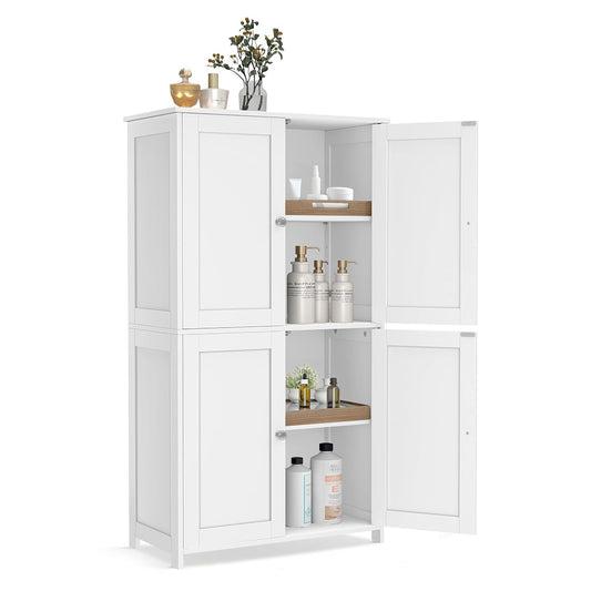 VASAGLE Floor Storage Cabinet, Shaker Cabinet with 2 Adjustable Shelves, 4 Doors, Tall Freestanding Organizer Unit, for Kitchen Bathroom Living Room, Cloud White UBBC553WH01S