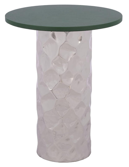 SAFAVIEH Home Collection – Hasu Green Faux Leather & Silver Metal Side Table, Round Top Accent Table (FOX5534A)