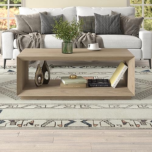 48" Rectangular Coffee Table with Open Storage Shelf for Living Room, Family Room, or Office, Weathered Gray