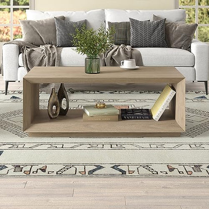 48" Rectangular Coffee Table with Open Storage Shelf for Living Room, Family Room, or Office, Weathered Gray