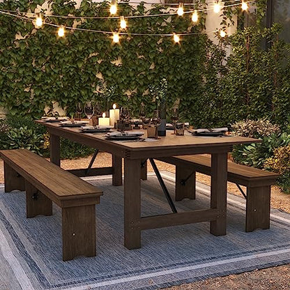 Hercules Series 9' x 40" Rustic Solid Pine Folding Dining Table, Rectangular Antique Farmhouse Dining and Event Extension Table