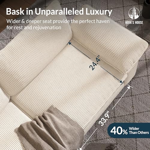 158" Oversized Modular Sectional U Shaped Sofa, Corduroy Beige | 6-Seater Living Room Couches, Wider Armrest and Deep Seat, Comfy Cloud Couch with Ottoman, Wood Sturdy Frame
