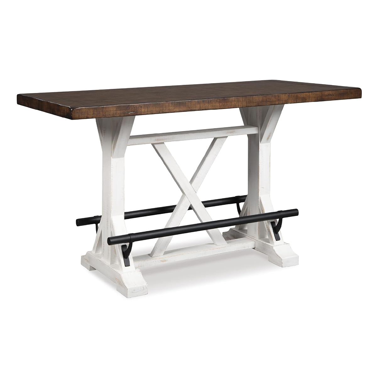 Signature Design by Ashley Valebeck Counter Height Dining Table, Rustic Farmhouse Design, Black Metal Footrest, Seats Up to 4, Great for Small Spaces, White