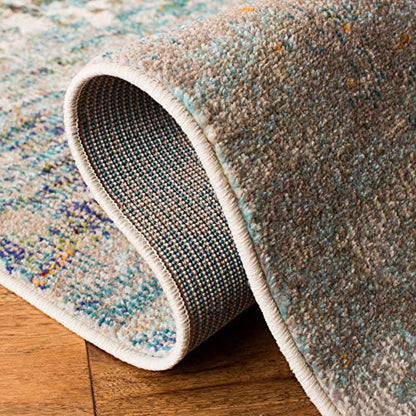SAFAVIEH Madison Collection Runner Rug - 2'2" x 6', Grey & Blue, Modern Abstract Design, Non-Shedding & Easy Care, Ideal for High Traffic Areas in Living Room, Bedroom (MAD471F)