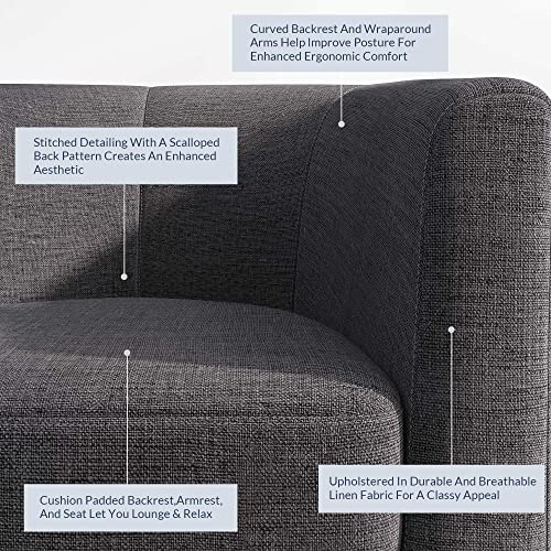 Living Room Chair, Linen Round Accent Barrel Chair, Club Tub Sofa Chair for Bedroom, Corner Chair with Flared Legs and Cozy Soft Padding - Highland (Gray)