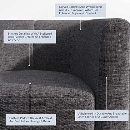 Living Room Chair, Linen Round Accent Barrel Chair, Club Tub Sofa Chair for Bedroom, Corner Chair with Flared Legs and Cozy Soft Padding - Highland (Gray)