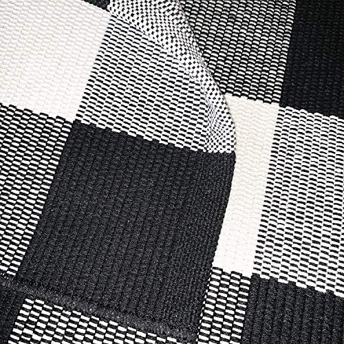 Cotton Rug Hand-Woven Checkered Carpet Braided Kitchen Mat Black and White Floor Rugs Living Room Area Rug, 70.8''×47.3''