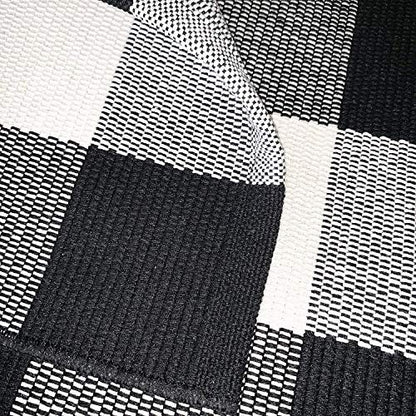 Cotton Rug Hand-Woven Checkered Carpet Braided Kitchen Mat Black and White Floor Rugs Living Room Area Rug, 70.8''×47.3''