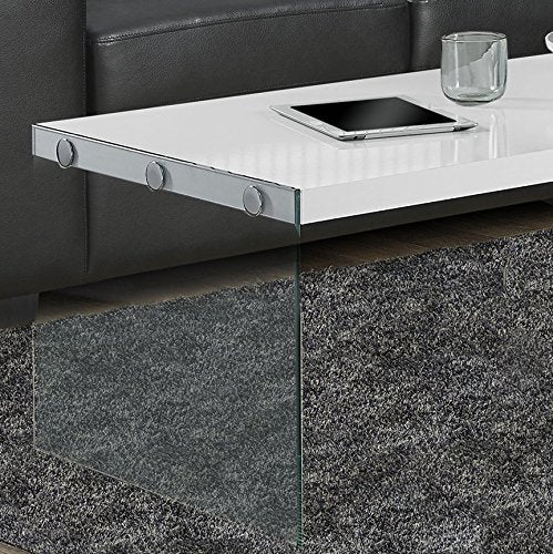Monarch specialties, Coffee Table, Tempered Glass, Glossy White, 44"L