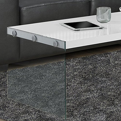 Monarch specialties, Coffee Table, Tempered Glass, Glossy White, 44"L