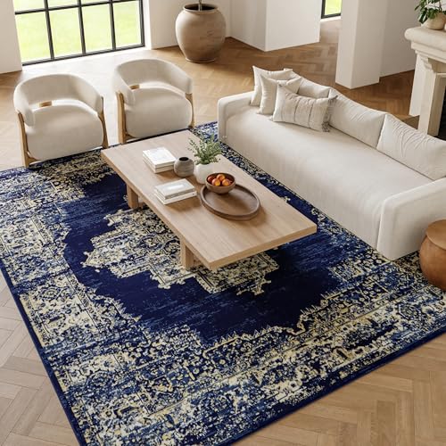 Home Grafix Navy Blue 8'6" x 12' Area Rug - Easy Clean, Non Shedding, Bed Room, Living Room, Dining Room, Kitchen (9' x 12')
