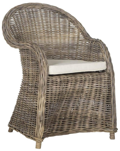 SAFAVIEH Furniture - Zane Club Chair - 17.3" Seat Height - Grey - Rattan - Coastal Woven Design - Ideal for Living Room, Sunroom, Bedroom - Fully Assembled (SEA7006A)