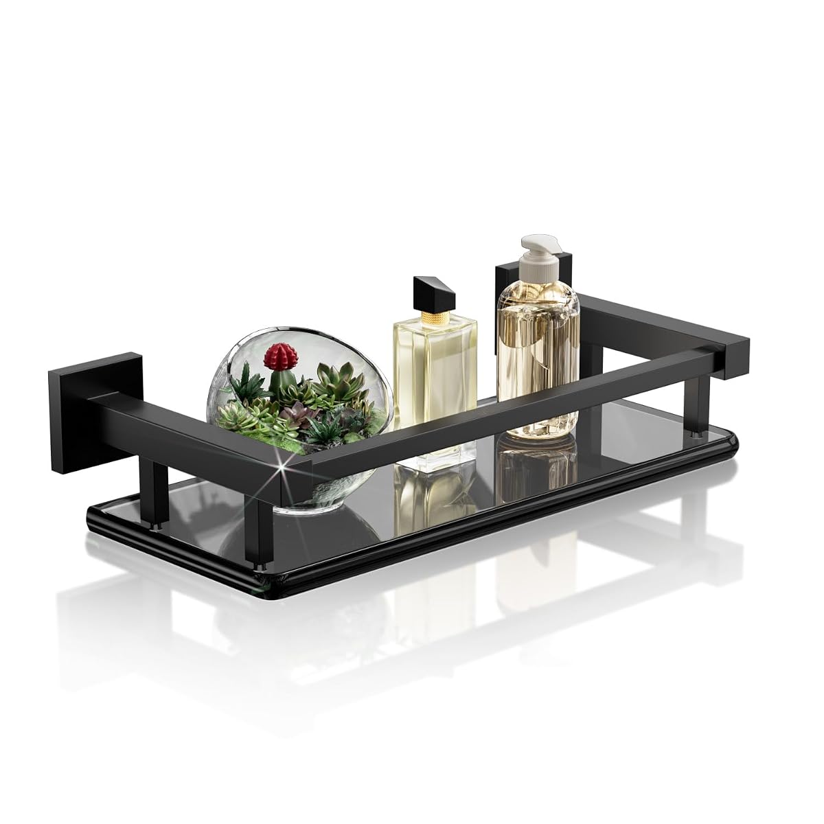 Glass Shelves for Bathroom Wall, Tempered Glass Bathroom Shelf Wall Mounted, Modern Space Saving Floating Shelves 12 inch, Matte Black