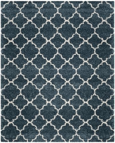 SAFAVIEH Area Rug 8x10 - Hudson Shag Collection - Large - Slate Blue & Ivory, Trellis Pattern, Non-Shedding & Easy Cleaning, Plush Thick Pile, Ideal for Living Room, Bedroom, Dining Space (SGH282L)