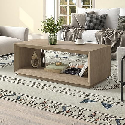 48" Rectangular Coffee Table with Open Storage Shelf for Living Room, Family Room, or Office, Weathered Gray