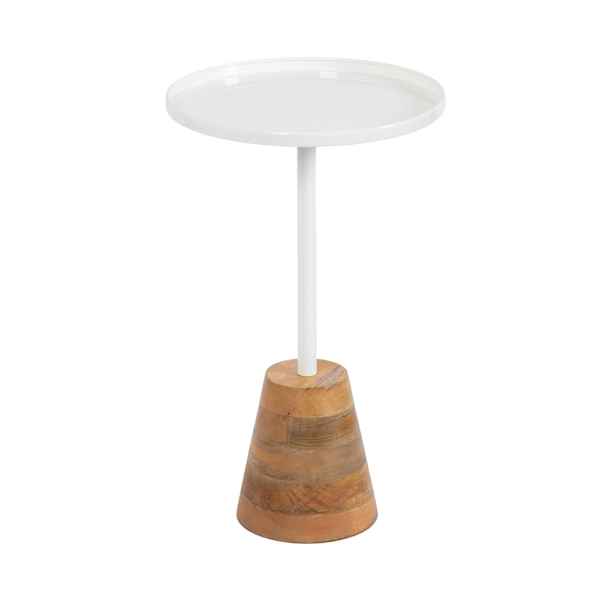 Tira Scandinavian Round Side Table, 14 x 24, White and Natural Wood, Modern Circle End Table for Use as Bedroom Nightstand or Living Room Pedestal Table