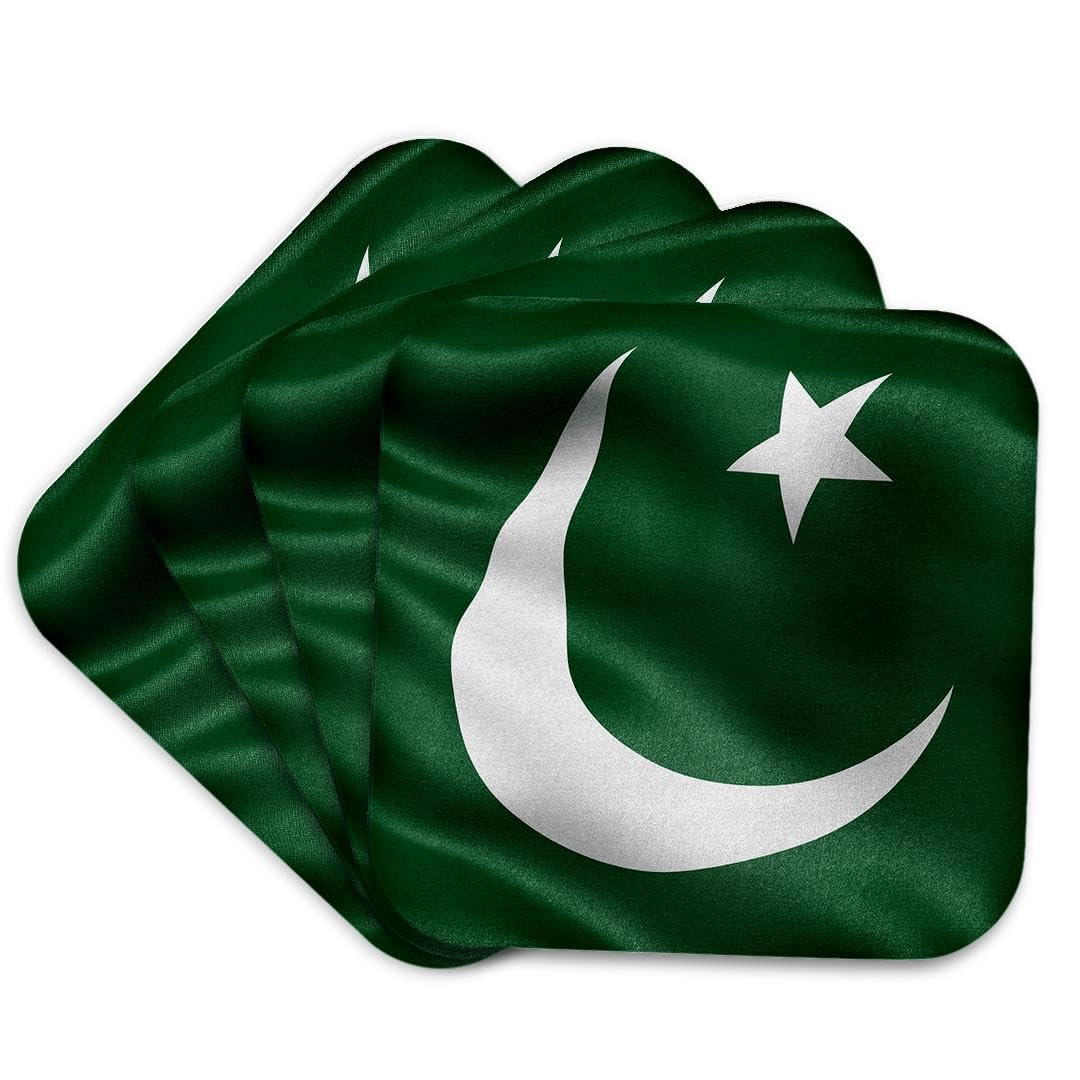 Set of four Pakistan flag cork coasters