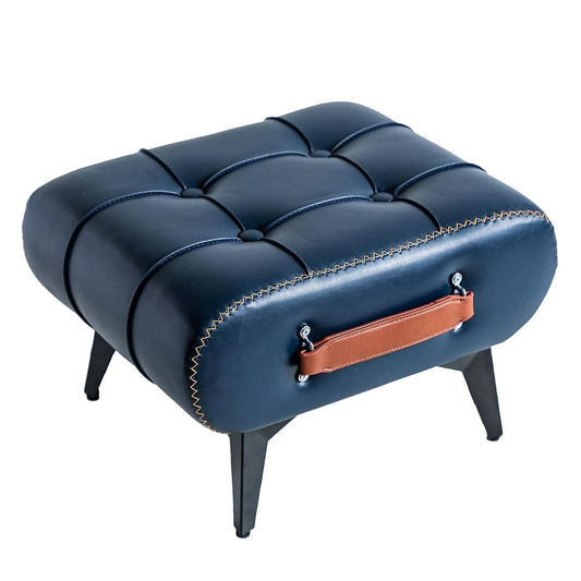 Small Footstool Ottoman - Stylish and Functional Faux Leather Footrest for Extra Seating in Living Room, Entryway, or Office