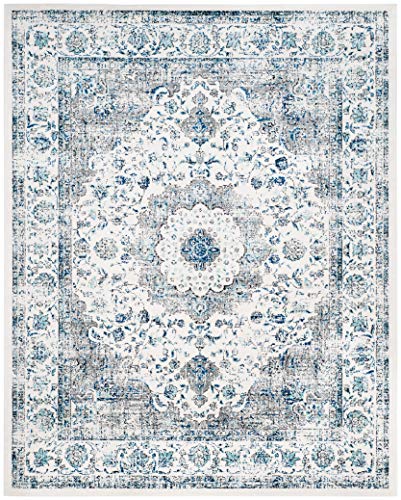 SAFAVIEH Area Rug 8x10 - Evoke Collection - Large - Ivory & Grey, Shabby Chic Oriental Medallion Design, Non-Shedding & Easy to Clean, Ideal for Living Room, Bedroom, Dining Space (EVK220D)