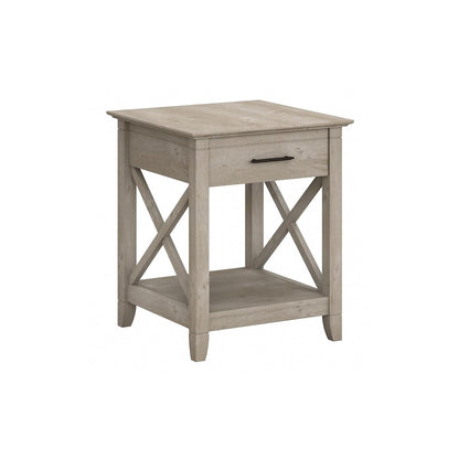 End Table with Drawer, Nightstand with Storage, Living Room and Bedroom Furniture, Key West Collection, Washed Gray