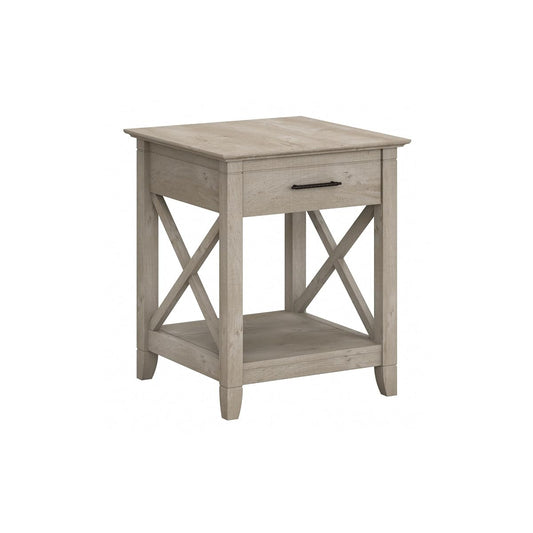 End Table with Drawer, Nightstand with Storage, Living Room and Bedroom Furniture, Key West Collection, Washed Gray