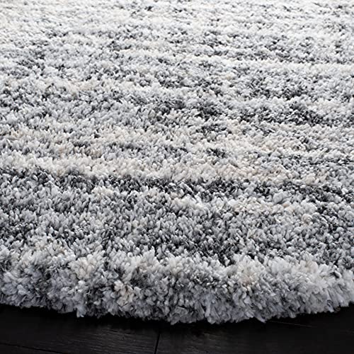 SAFAVIEH Fontana Shag Collection Area Rug - 5'3" Square, Grey & Ivory, Modern Design, Non-Shedding & Easy Care, 2-inch Thick Ideal for High Traffic Areas in Living Room, Bedroom (FNT856G)