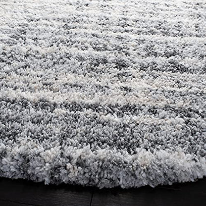 SAFAVIEH Fontana Shag Collection Area Rug - 5'3" Square, Grey & Ivory, Modern Design, Non-Shedding & Easy Care, 2-inch Thick Ideal for High Traffic Areas in Living Room, Bedroom (FNT856G)