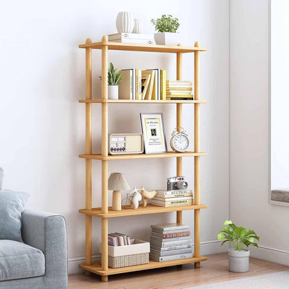 IOTXY 5-Tier Wooden Shelf Bookcase, Freestanding Open Bookshelf, Oak | Beech Wood Frame, 0.63" Shelves, Books, Plants, Decor, Living Room, Bedroom, Home Office