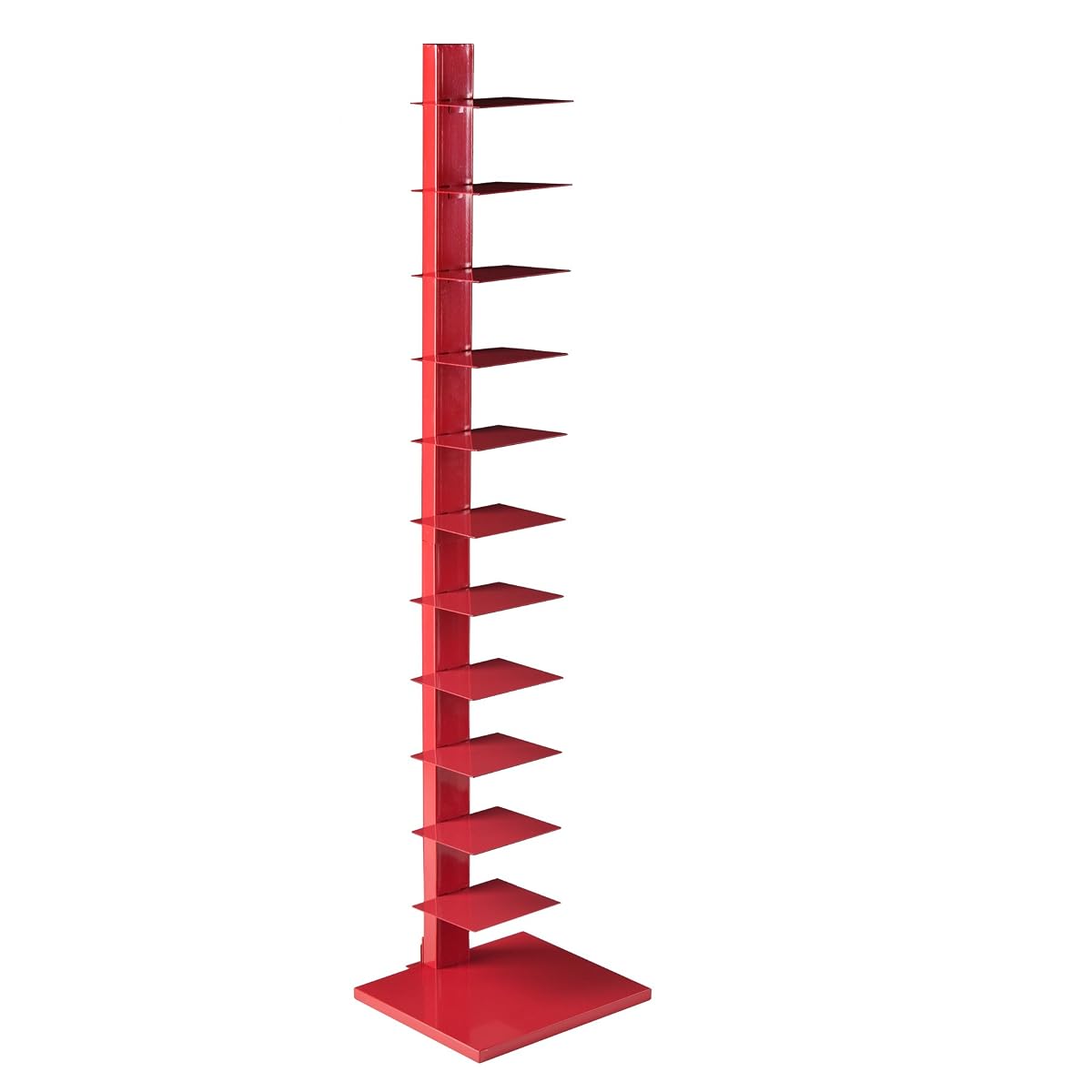 Stewartby Spine Tower Bookcase - Modern - Metal - 12 Shelves - Red - Adjustable - Space-Saving - Ideal for Home Office, Living Room, Dining Room, Bedroom (HZ9492)