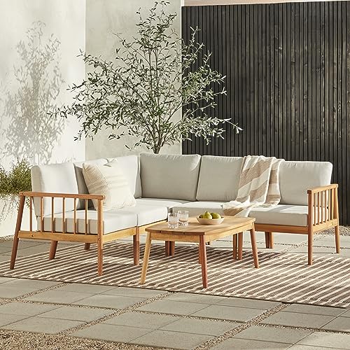Dekian Modern 6-Piece Spindle-Side Solid Acacia Patio Sectional, Natural