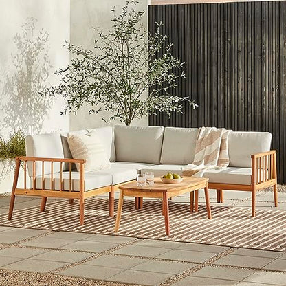 Dekian Modern 6-Piece Spindle-Side Solid Acacia Patio Sectional, Natural