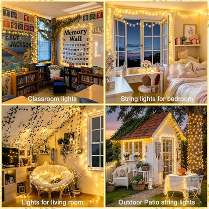 168FT 600 LED String Lights for Outside Clear Wire, Warm White Christmas Lights Outdoor Waterproof, Tree Lights Outdoor Plug in for Patio Wedding Party Holiday Christmas Bedroom Pergola Decor