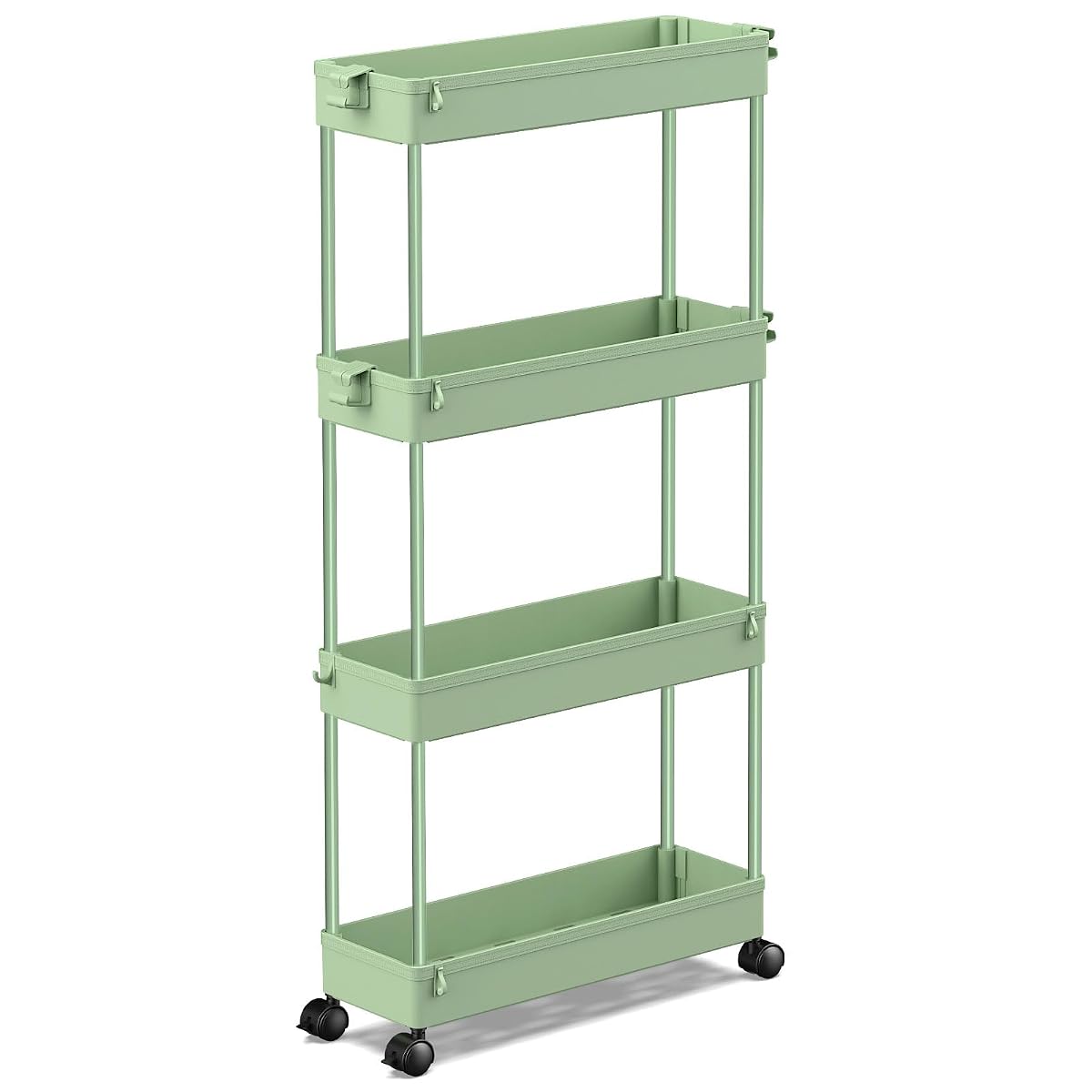 Slim Rolling Storage Cart 4 Tier Bathroom Organizer Utility Cart Mobile Shelving Unit Tower Rack for Kitchen, Laundry Room, Bathroom, Narrow Places, Green