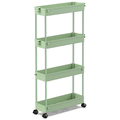 Slim Rolling Storage Cart 4 Tier Bathroom Organizer Utility Cart Mobile Shelving Unit Tower Rack for Kitchen, Laundry Room, Bathroom, Narrow Places, Green