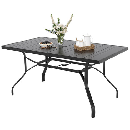 Outdoor Dining Table 60"x35", Rectangle Patio Dining Table with 1.57" Umbrella Hole, Outdoor Metal Furniture for Patio, Graden, Backyard and Poolside, Weather-Resistant