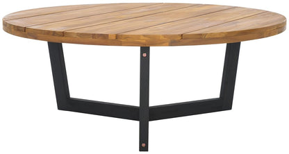 SAFAVIEH Outdoor, Leo Round Coffee Table, Natural & Black, Solid Wood
