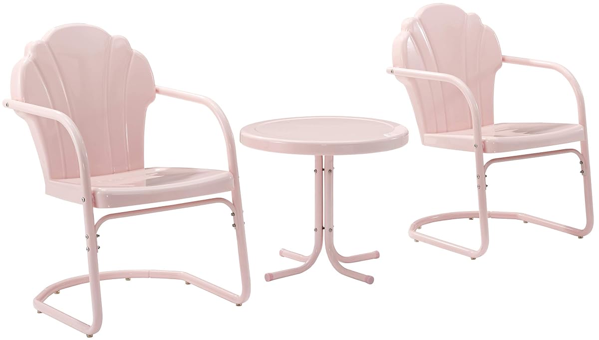 Tulip 3-Piece Outdoor Chair and Side Table Set, Retro Metal Patio Conversation Sets, Pink