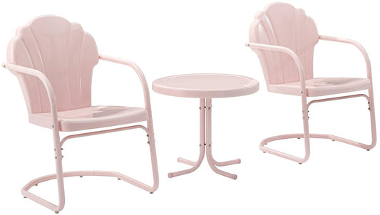 Tulip 3-Piece Outdoor Chair and Side Table Set, Retro Metal Patio Conversation Sets, Pink