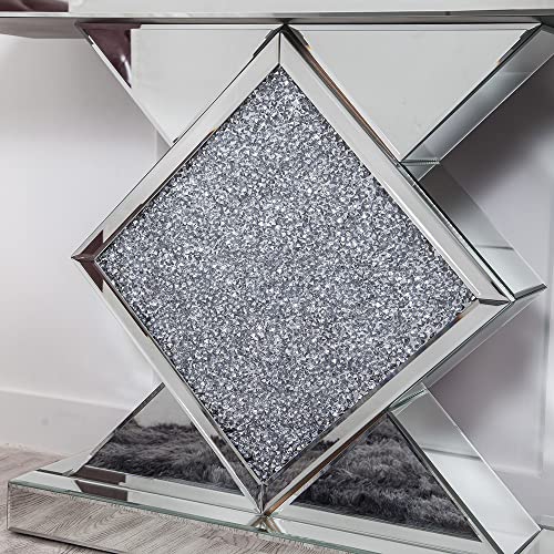 47.2'' Silver Console Table, Modern Entryway Tables with Diamond Shaped Mirror Finished, Glam Long Accent Narrow Table, Glass Sofa Table Foyer Table for Living Room Hallway Entrance