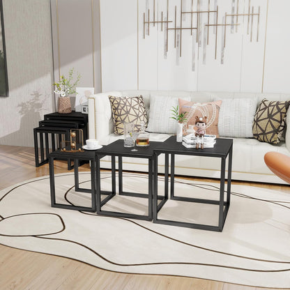 Nesting Table Set of 3 Side Tables, Modern Coffee Table Stacking End Table with Metal Frame，Black