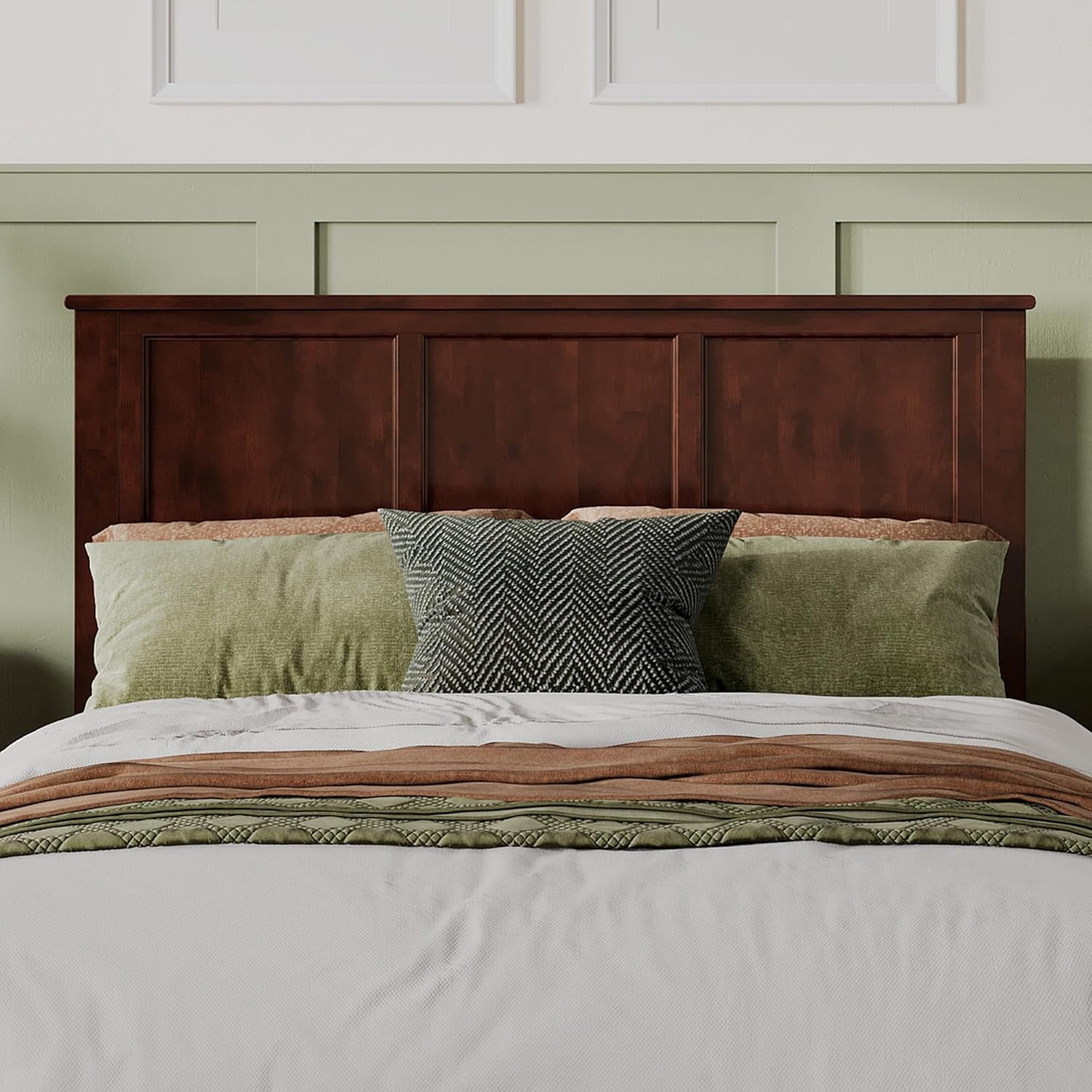 , Madison Queen Solid Wood Panel Headboard with Attachable Charger, Walnut