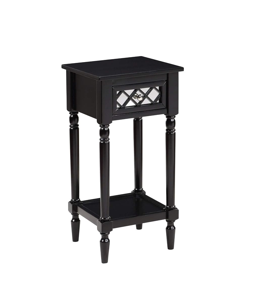 French Country Khloe Deluxe 1 Drawer Accent End Table 14" - Traditional Farmhouse Side Table with Mirrored Storage Drawer and Shelf for Living Room, Black