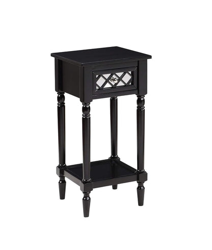 French Country Khloe Deluxe 1 Drawer Accent End Table 14" - Traditional Farmhouse Side Table with Mirrored Storage Drawer and Shelf for Living Room, Black