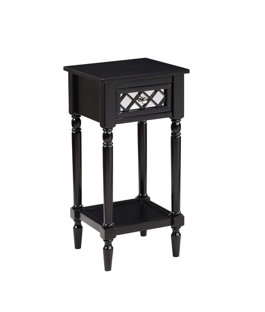 French Country Khloe Deluxe 1 Drawer Accent End Table 14" - Traditional Farmhouse Side Table with Mirrored Storage Drawer and Shelf for Living Room, Black