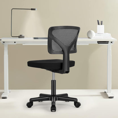 Small Office Desk Chair, Ergonomic Low-Back Mesh Rolling Work Swivel Chairs with Wheels, Armless Comfortable Seat Lumbar Support for Home, Bedroom, Study, Student, Adults,Classic Black