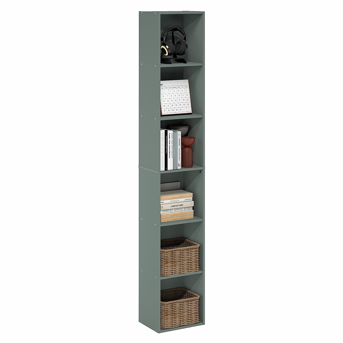 LUDER Book Shelf, 6-Tier Tall Modern Bookshelf, Bookcase with Open Shelves, 9.3 x 12 x 71, for Living Room, Bedroom, Home Office, Sage Green