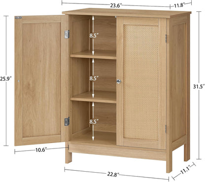 Storage Cabinet, Rattan Cabinet with Adjustable Shelf, for Living Room, Entryway, Kitchen, Home Office, Nature