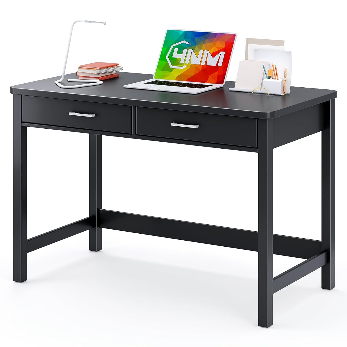 39.4" Small Desk with Wood Drawers, Home Office Computer Desk with Wooden Legs