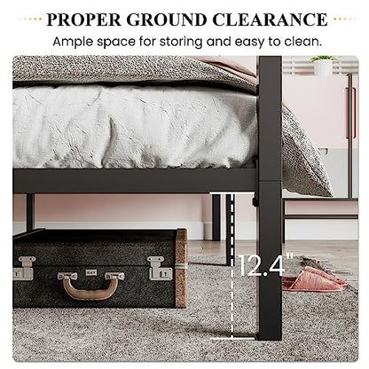 Full Size Canopy Bed Frame with Heavy Duty Metal Slats, Black, view 6